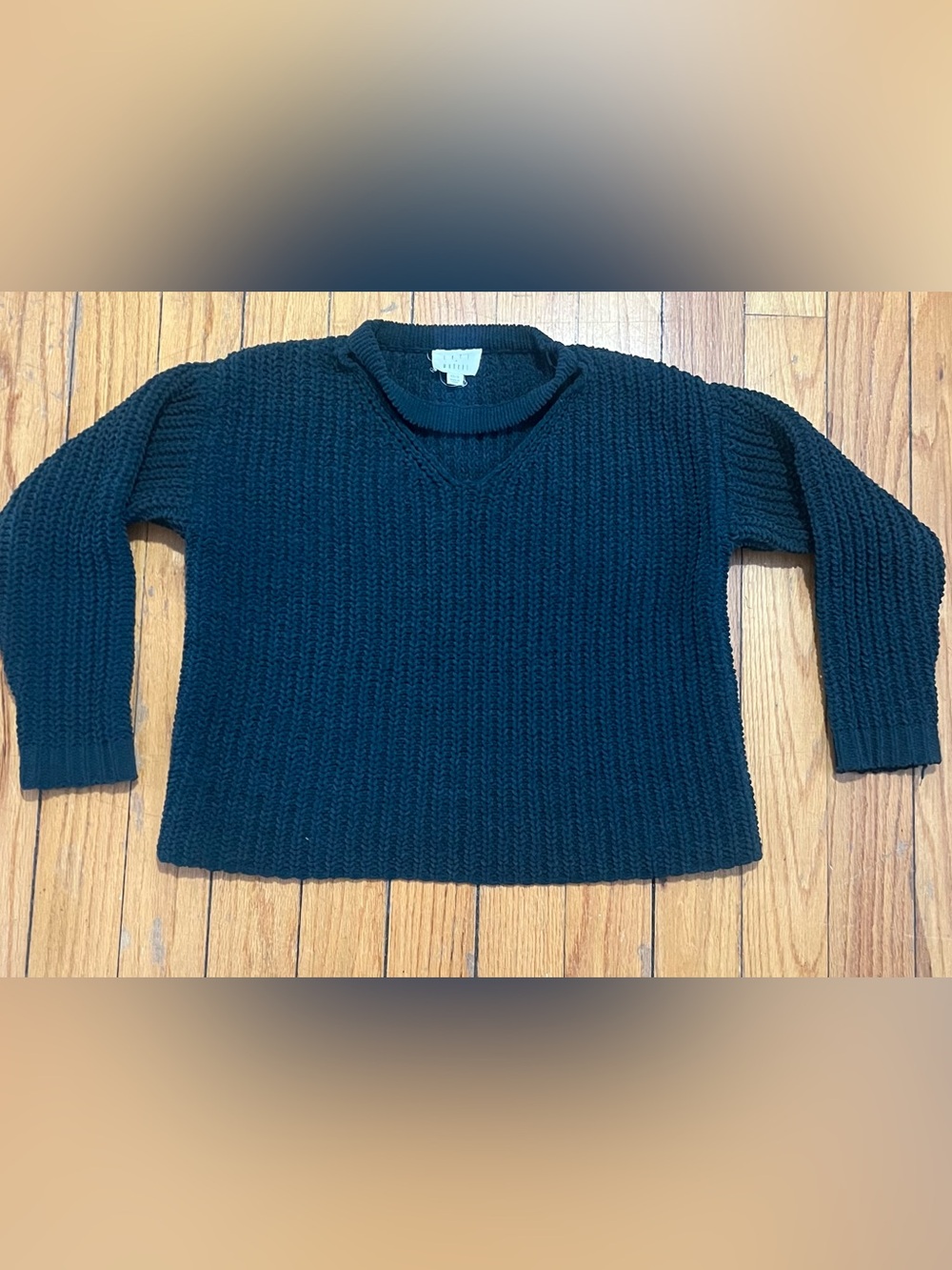 Lost + Wander Dark Teal Ribbed V-Neck Sweater